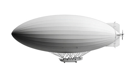 Fototapeta premium Sleek, white airship with gondola suspended below against a black background