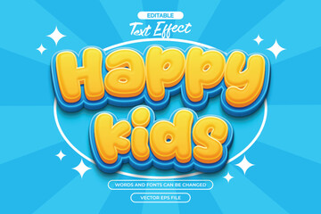 Happy kids editable text effect with 3d cartoon text style and with comic background
