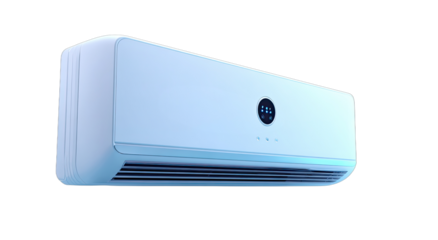 Sleek, modern white wall-mounted air conditioner unit with a digital display