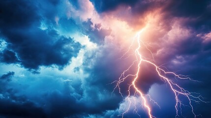 Fototapeta premium musket. Lightning bolt splitting a dark stormy sky, resembling a dramatic musket flash. ESG reports, sustainability campaigns, designed for sustainability communications and ESG reporting.