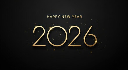 Elegant gold numerals 2026 sparkle on a dark background, celebrating the upcoming New Year with festive glitter.