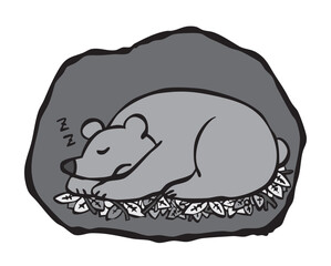 冬眠をするクマ_モノクロ　熊　くま