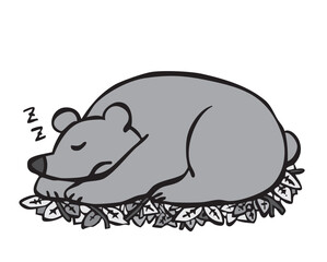 冬眠をするクマ_モノクロ　熊　くま