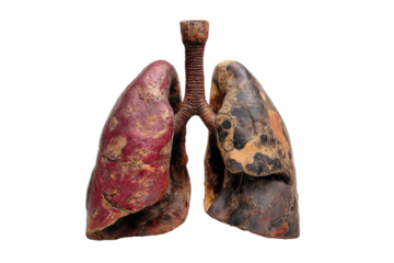 Damaged lungs, one healthy red, the other diseased black and brown