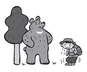 立ちはだかるクマ_モノクロ　登山　縄張り　くま　熊