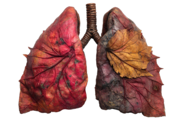 Artistic representation of lungs formed from autumn leaves and organic textures