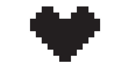 Blocky black pixel heart icon with retro grid design.