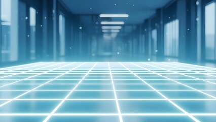 Futuristic Grid Floor in a Modern Hallway.