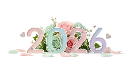 2026 pastel floral decoration with roses and soft romantic new year arrangement
