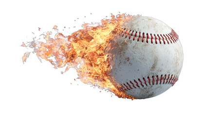 A baseball engulfed in flames, mid-flight with dynamic fire effects