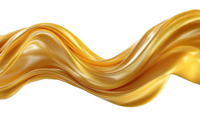 A flowing, wavy, golden silk fabric curves against a black background