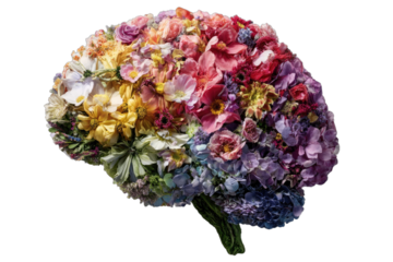 Vibrant floral brain artfully arranged with diverse petals and leaves