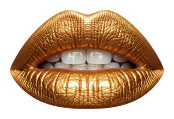 Vibrant golden lips digital isolated on transparent background