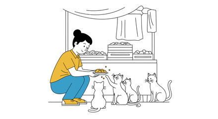 Funny cartoon illustration of a man and woman working in an office with their dog