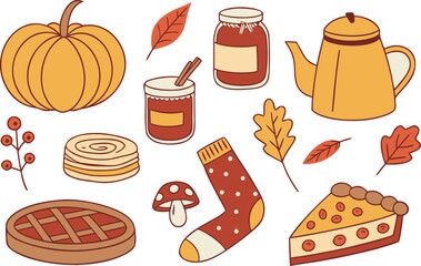 Hand-drawn autumn season vector elements for cozy fall harvest