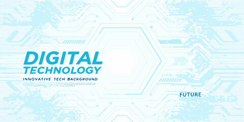 Abstract digital technology background with circuit board and hexagon shapes