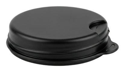 Serving food with an eco-friendly black plastic lid in a kitchen isolated on transparent background