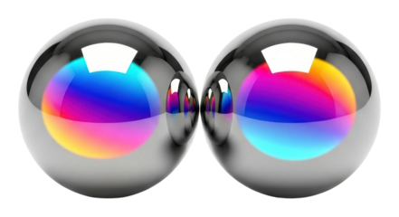 Reflective spheres displaying colorful patterns digital creative view isolated on transparent background