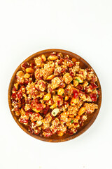 Crispy Chinese Chili Fried Rice with Corn and Red Peppers