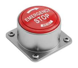 Emergency stop button action in industrial settings safety concept isolated on transparent background