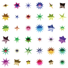 Collection of colorful, abstract, multipointed star shapes