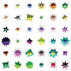 Collection of colorful abstract star shapes