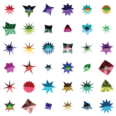 Collection of colorful abstract star and gem shapes vector set