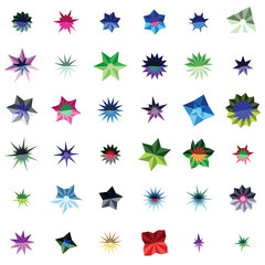 Collection of colorful abstract star shape icons