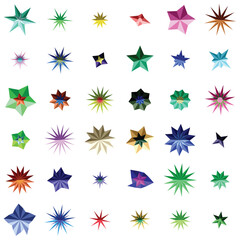 Collection of colorful abstract star shape icons