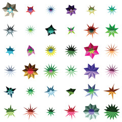 Collection of colorful abstract star shape icons