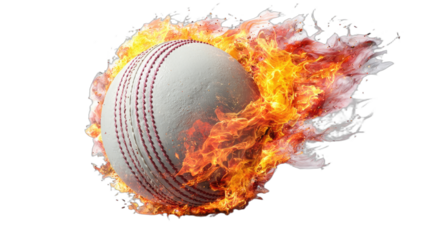 A baseball erupts in flames against a black backdrop, showcasing intense action