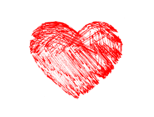 Red Paint Brush Stroke Hearts Isolated on White Background