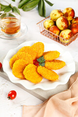 Crispy Fried Corn Fritters with Fresh Apples and Tea