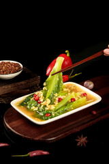 Chinese Garlic Vegetable Stir-Fry with Chopsticks and Fresh Ingredients