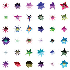 Collection of colorful abstract star shape icons