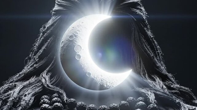 Monochromatic Lord Shiva Depiction with Bright Crescent Moon Emblem - Spiritual Energy and Devotion Concept.
