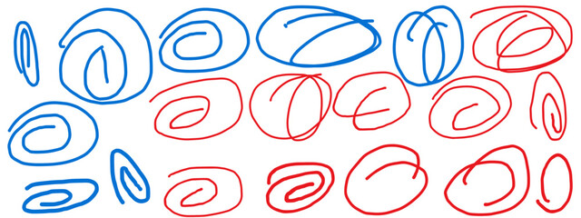 Stylized hand-drawn checkmarks are arranged on a light background. Checkmarks are in both red and blue ink, and seem playful in style.

