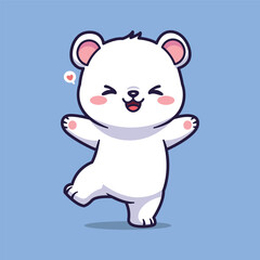 Cute Vector Illustration of a Joyful White Bear with Heart Bubble on Light Blue Background
