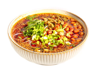 Chongqing Hot and Sour Vermicelli with Eggs, Peanuts and Green Vegetables