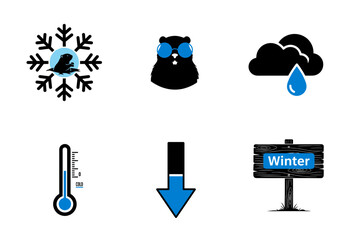 Set of Groundhog Day themed illustrations featuring winter elements on a transparent background
