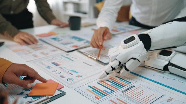 Business consultants working with AI-driven solutions to enhance corporate planning and data analysis. Noogenesis AI