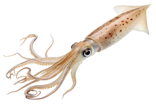 European Squid (Loligo vulgaris) Cutout Isolated on White Background Studio Photo
