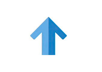 A simple, bright blue upward-pointing arrow with a shadow on a black background