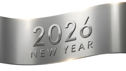 Silver Metallic 3D 2026 New Year Typography PNG