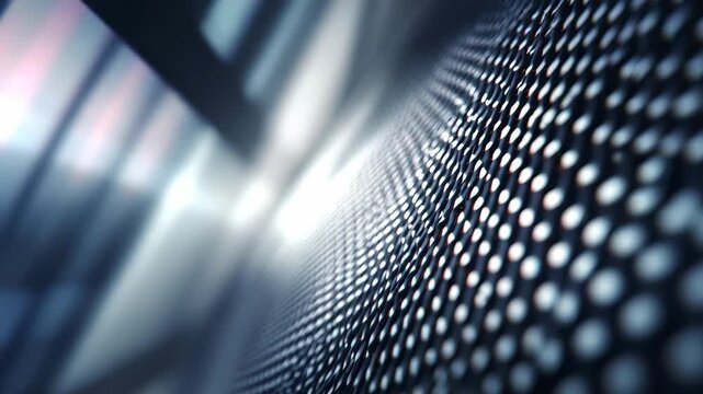Abstract futuristic background with glowing dots and metallic texture, creating a sense of depth and motion. Modern digital surface design for technology and innovation concepts