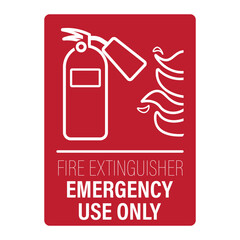 Printable fire extinguisher sign with flame symbol, representing emergency equipment location, fire safety instruction, hazard prevention, and building protection signage guidance.