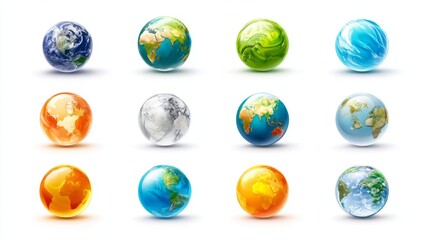 High-resolution globe and website icon set isolated on white background, modern flat design illustration for digital interfaces, web design, ui projects, and app development