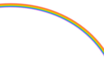 Graceful rainbow arch sweeping across the upper frame on a pristine white backdrop, twin crisp bands with a gentle glow forming a lively yet uncluttered modern symbol of joy, harmony, and open sky


