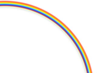 Vibrant double rainbow arch curving from the right over a pristine white field, crisp saturated bands edged with a subtle glow, forming a bold yet clean and modern celestial-inspired decorative.