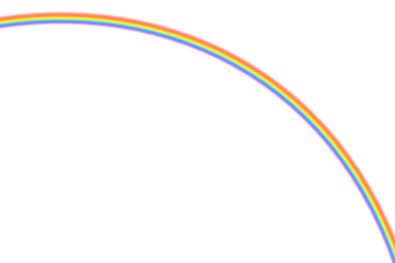 Bright sweeping rainbow arch spanning the upper frame, crisp glowing bands of color on expansive white, forming a bold yet uncluttered modern symbol of joy, harmony, and hopeful open skies

